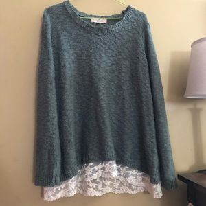 Pink Republic XL Green Sweater with Lace